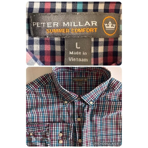 Peter Millar Summer Comfort Mens Large Plaid Button Down Shirt Lightweight - Picture 1 of 10